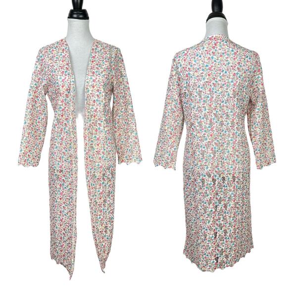 Catherine Malandrino | Floral Lace Long Sleeve Open Layering Duster Cardigan - Picture 2 of 9